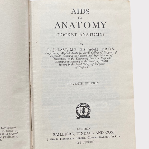 VINTAGE | Soft Cover Aids To Anatomy (Pocket Anatomy) R. J Last 11th Edition - Picture 2 of 6